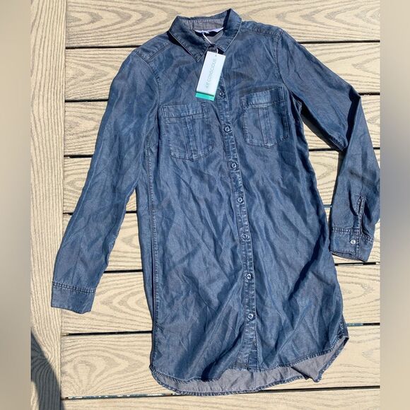 NWT H&M chambray conscious XXS navy long sleeve midi dress - Picture 1 of 7